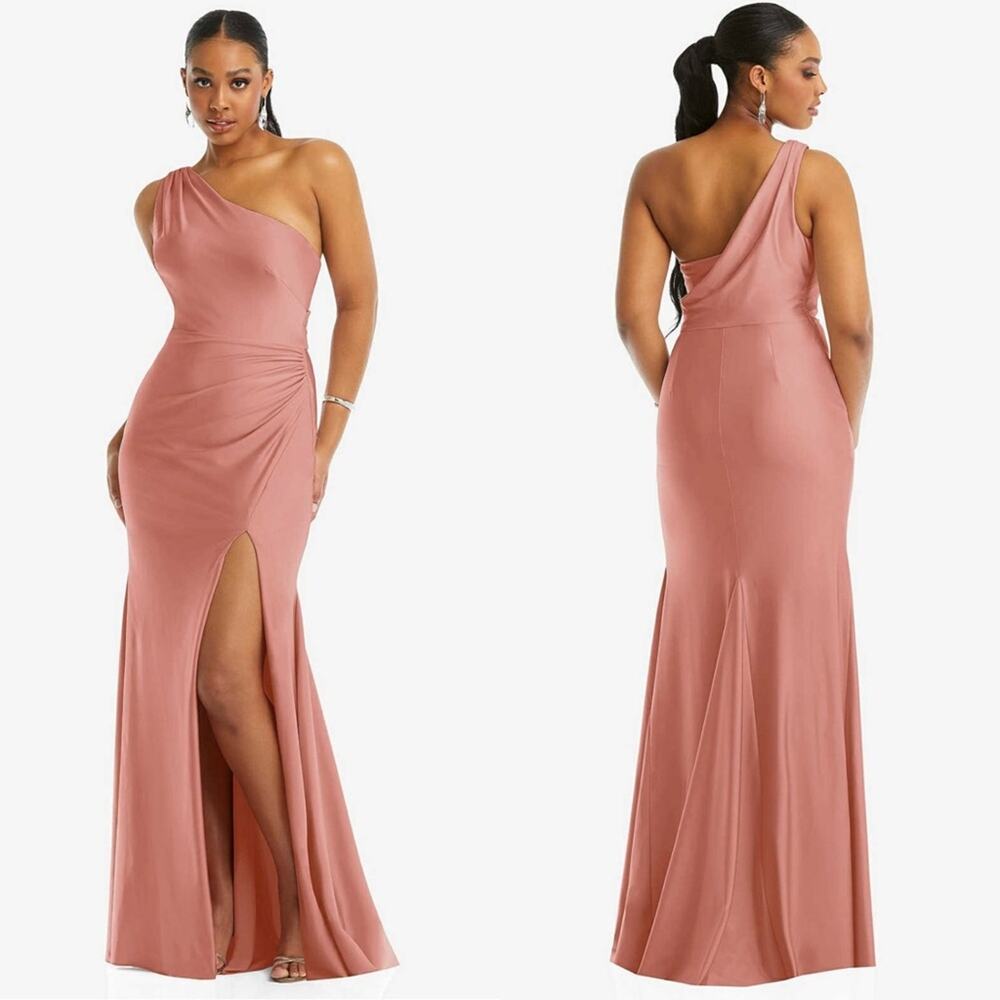 Cynthia Sahar Maxi Gown XXL Desert Rose Satin One Shoulder Formal Evening